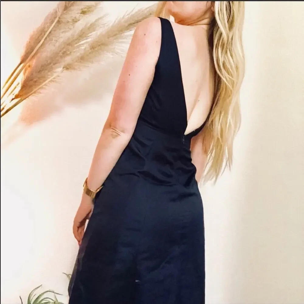 J. CREW Navy Blue VNeck Cotton Midi Knee Length Tank Top Dress 4 Petite Preppy